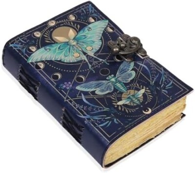 Book of Spells Leather Bound Journal, Luna Moths Grimoire, Gothic Diary for Men/-image