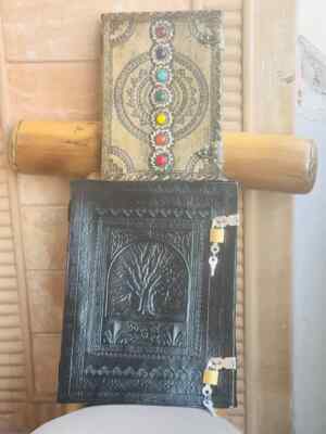 Refined Leather Goat Handmade Leather Journal beautiful Stone-image