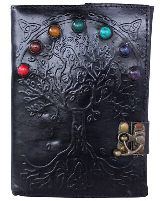 Leather Diary Tree life Journal with Seven Stone Vintage Book Men Women Nature-image