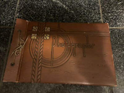 vintage photo album Photographs embossed leather brown-image