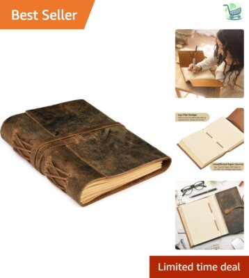 Handmade Vintage Leather Journal - 260 Ruled Pages, 8x6 for Daily or Travel Use-image