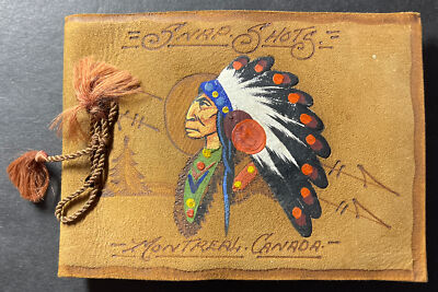 Souvenir Photo Album Montreal Canada leather 4x5.5 b&w photos FN hand colored -image