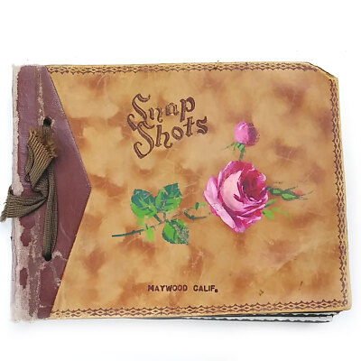 OOAK 1950 Snap Shots Leather Bound Photo Album, Haywood California 47 Pics-image