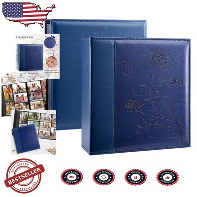 Stylish Blue Leather Photo Album - Holds Up to 1000 4x6 Family Memories-image