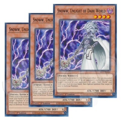 Yugioh - Snoww, Unlight of Dark World x 3 - 1st Edition LP - Plus Free Holo Card-image