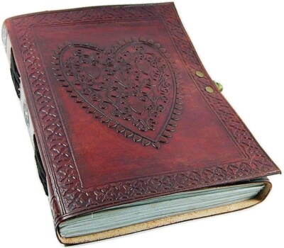 Handmade Paper Bound Vintage Heart Embossed Leather Album Photo Journal Notebook-image