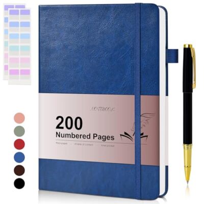 Lined Journal Notebook for Men Women, 200 Numbered Pages Leather Navy Blue-image