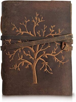 Tree Embossed Leather Diary Brown Colour Antique Handmade Leather Bound Notepad-image