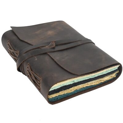 Vintage Leather Journal Scrapbook for Women & Men, Leather Bound Junk Journal...-image