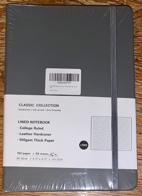 Emomas Leather Hardcover Lined Journal Notebook GRAY 160 Thick Pgs 5.5 x8.3