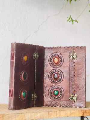 Goat Handmade Leather Journal Beautiful 3 Stone-image