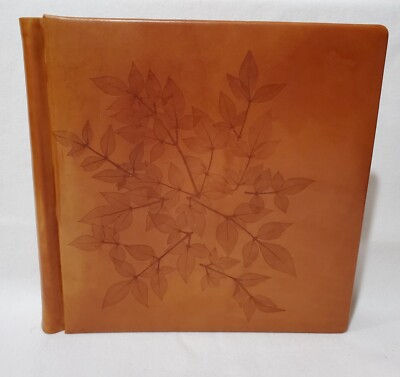 Leather Impressed With Leaves 50 Page Photo Album Scrapbook Handmade in Italy-image