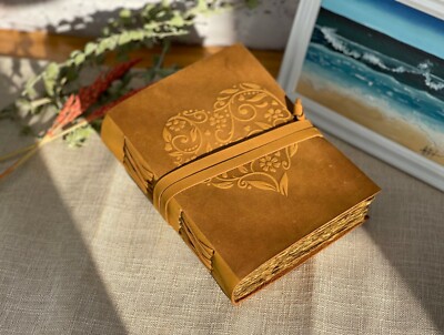 Leather Journal Notebook Handmade Leatherbound Writing Book Cotton Deckle Edge-image