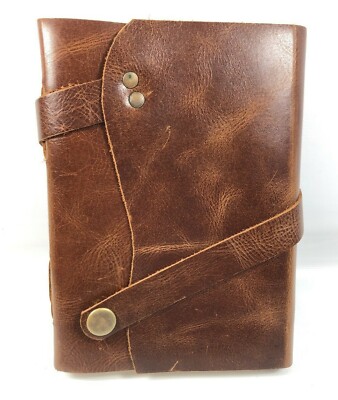 Handmade Leather Bound Journal Stonesman Travel Diary Notebook Recycled Paper-image
