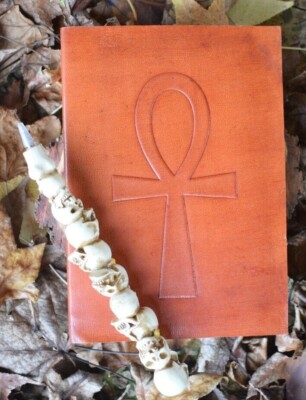 Medium Leather Bound BOOK OF SHADOWS Ankh Notebook, Journal, Grimoire or Diary-image