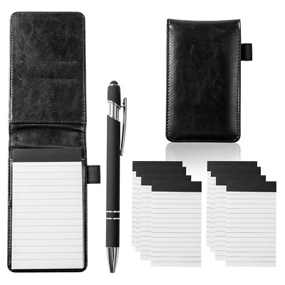 Pocket Notebook Leather Hard Cover Journal Mini Notepad with Pens-image