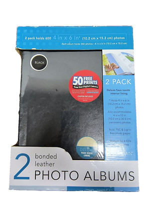 NEW Set of 2 Photo Albums Bonded Leather Old Town Holds 300 Photos Each SEALED-image