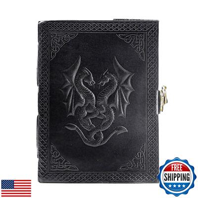 Handmade Leather Double Dragon Journal | Writing Notebook Diary | Bound Daily-image