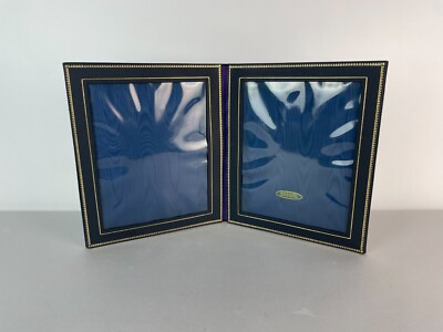 Vintage Navy pebble warranted Leather Fold Photo Album Case + Gold Trim-image