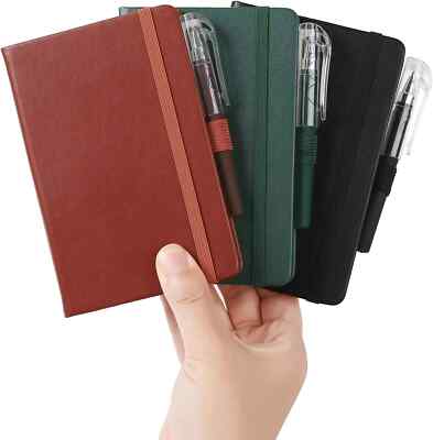 3 Pack Pocket Notebook Leather Hard Cover Journal Mini Notepad with 3 Pens-image
