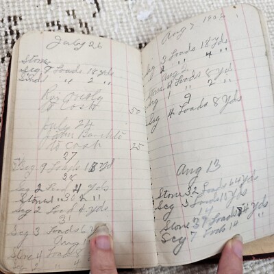1906 Red Log Book Ledger Hand Written Edwardian Notebook Daily Journal Money Log-image
