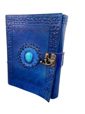 Leather Journal with Unlined Pages - Turquoise Blue Stone Leather Bound Writi...-image