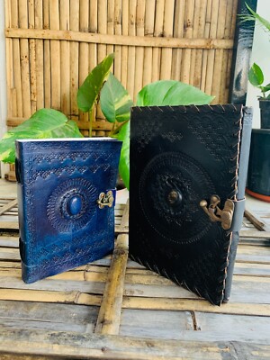 Goat Handmade Leather Journal  beautiful Stone with Free Christmas present-image