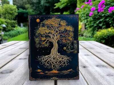 Grimoire leather journal celestial Leather-bound journal notebook-image