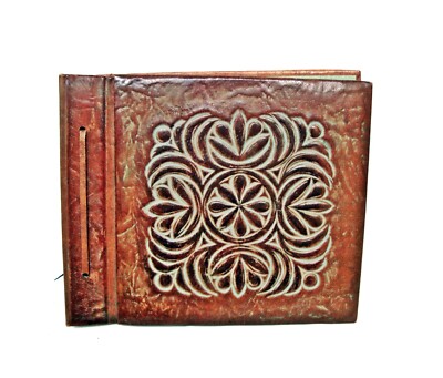 Vintage leather photo album Larg Handmade Family scrapbook-image