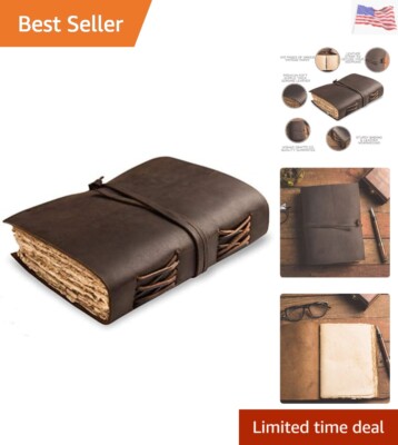 Leather Journal-Vintage Leatherbound Journal - Handmade Antique Deckle Edge P...-image