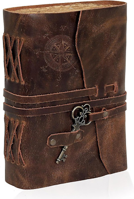 Compass Vintage Leather Journal Antique Handmade Bound Journal with Deckle Edge -image