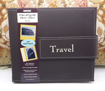 COLORBOK BROWN FAUX LEATHER PRE-DESIGNED TRAVEL SCRAPBOOK PHOTO ALBUM-image