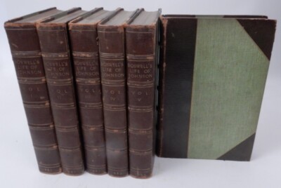 1887 BOSWELL's Life of JOHNSON 6 volumes DECORATOR BINDINGS leather book set-image