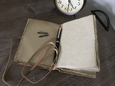 Journal Leather Notebook Vintage Gift Handmade Deckle Edge Paper Leather Bound-image