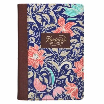 Kindness Matters Blue Floral Faux Leather Journal Inspirational Notebook w/Ribbo-image