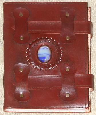 Clearance! ~ HANDMADE LEATHER JOURNAL ~ STRAPS & BEAUTIFUL PURPLE & WHITE STONE-image