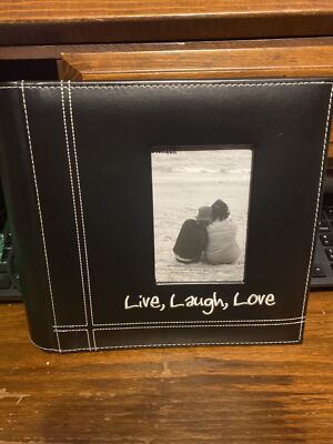 lPhoto Album Pioneer 200 Photos Embroidered Sewn Leatherette Cover in Black-image