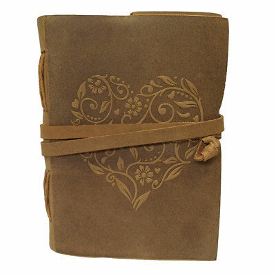 Genuine Leather Book Heart Shape Cover Bound Diary Blank Notepad Daily Planner-image