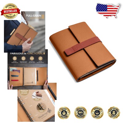Refillable 6-Ring A5 Leather Planner Binder with Thick Paper & Organizer Pockets-image