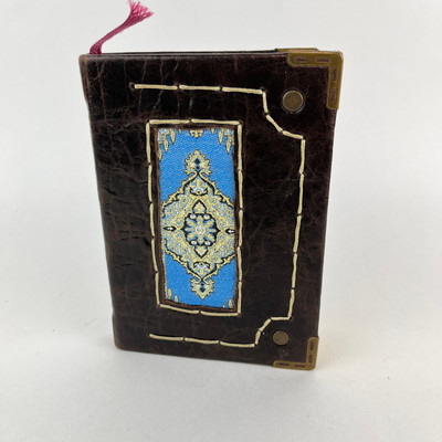 Leather Bound Hand Made Journal with Inset Woven Applique & Brass Corners-image