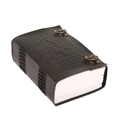 Handmade Leather Journal, Black Tree of Life Hand Embossed Design, Genuine -image