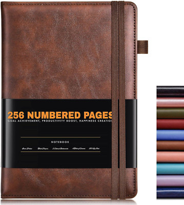 Lined Journal Notebook for Women Men, 256 Numbered Pages Hardcover Leather Journ-image