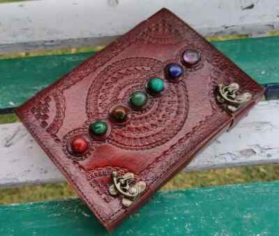 SEVEN STONE CHAKRA LEATHER JOURNAL-Handmade Vintage Leather Bound Book Of Shado-image