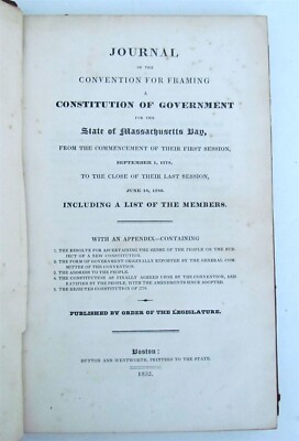 1832 JOURNAL OF CONVENTION for FRAMING A CONSTITUTION OF MA GOVERNMENT antique-image