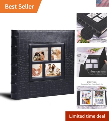 Deluxe Black Faux Leather Photo Album for 600 Photos - Perfect Gift for Families-image