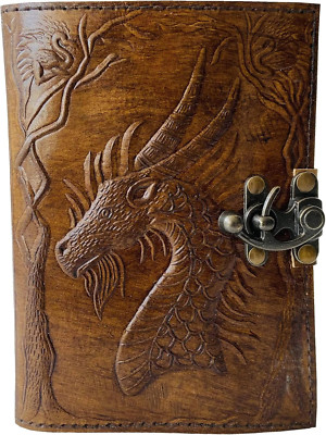 Embossed Leather Bound Journal Dragon Game of Thrones Diary with Clasp Lock Vint-image