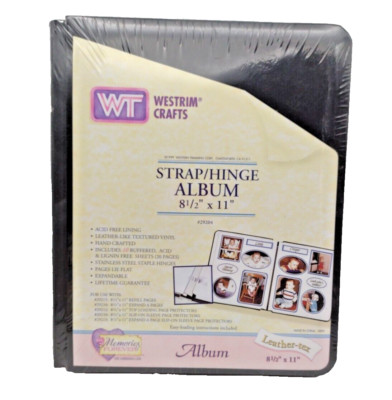 Westrim Crafts 8 1/2” x 11”  Strap Hinge Album Leather-tex 1999 Black New 29204-image