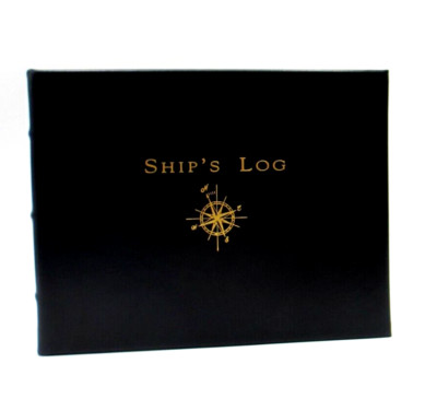 Ship's Log Leather Bound Hardcover Graphic Image Gift Box NEW Navy-image