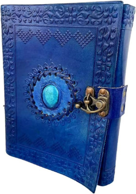 Leather Journal with Unlined Pages - Turquoise Blue Stone Leather Bound Writing -image