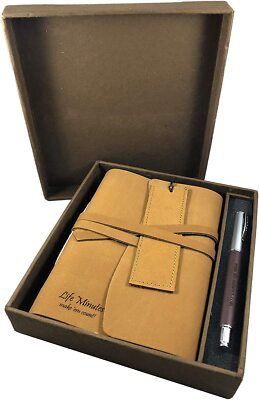Life Minutes Engraved Tan Leather Journal Gift Set Handmade Leather Notebook-image